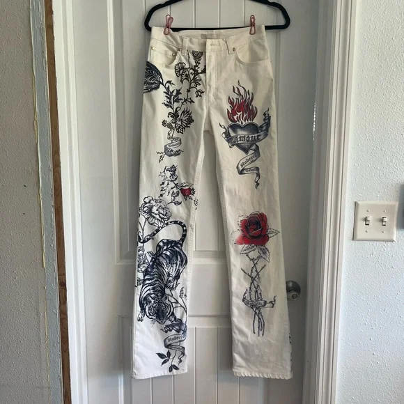 Roberto Cavalli White Jeans with Gold Button - Picture 1 of 9